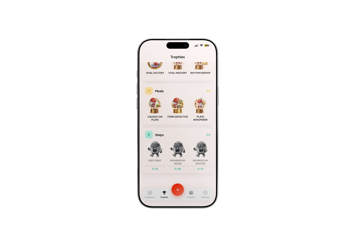Blood Health AI trophies screen with all three meals trophies unlocked