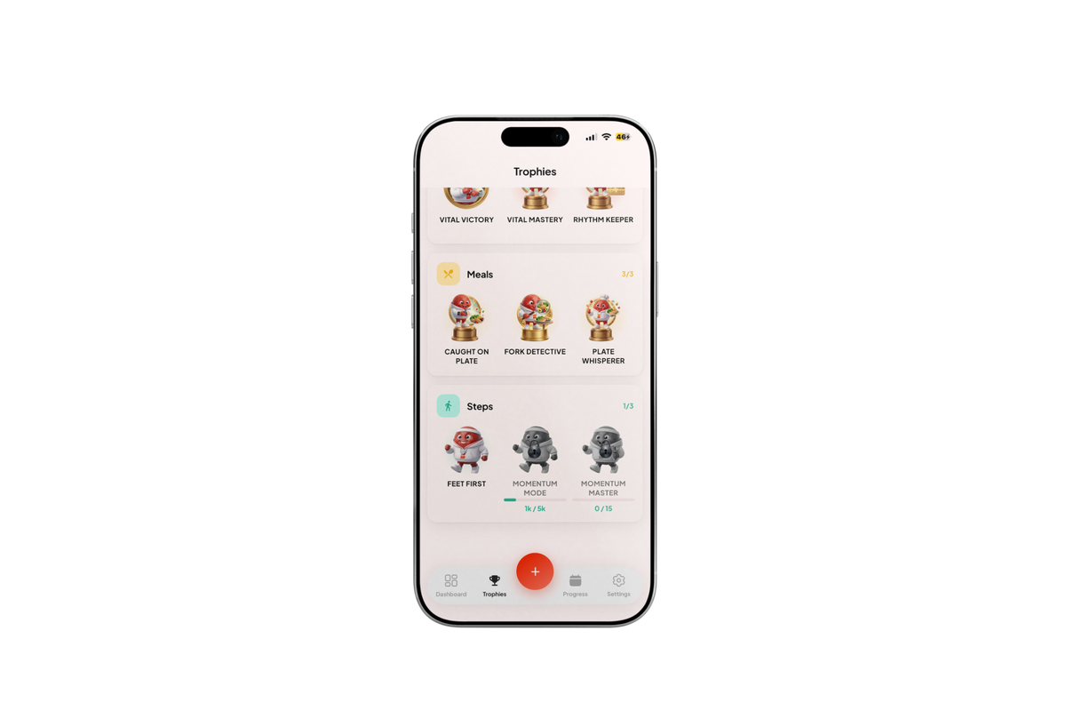 Blood Health AI trophies screen with the first steps trophy unlocked