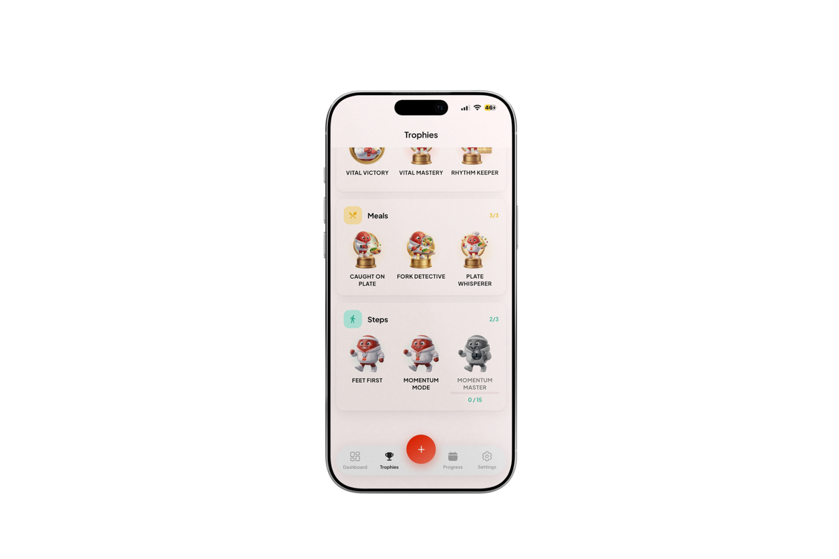 Blood Health AI trophies screen with two steps trophies unlocked